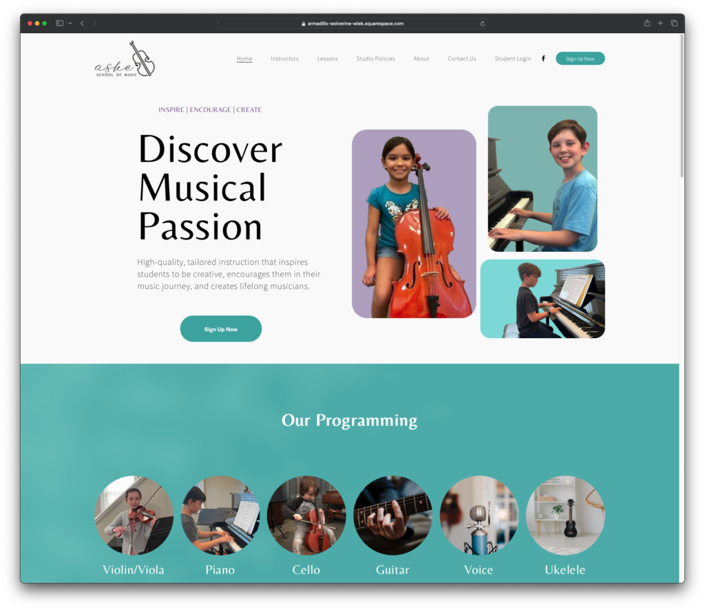 Ashe School of Music website designed by JC Webworks