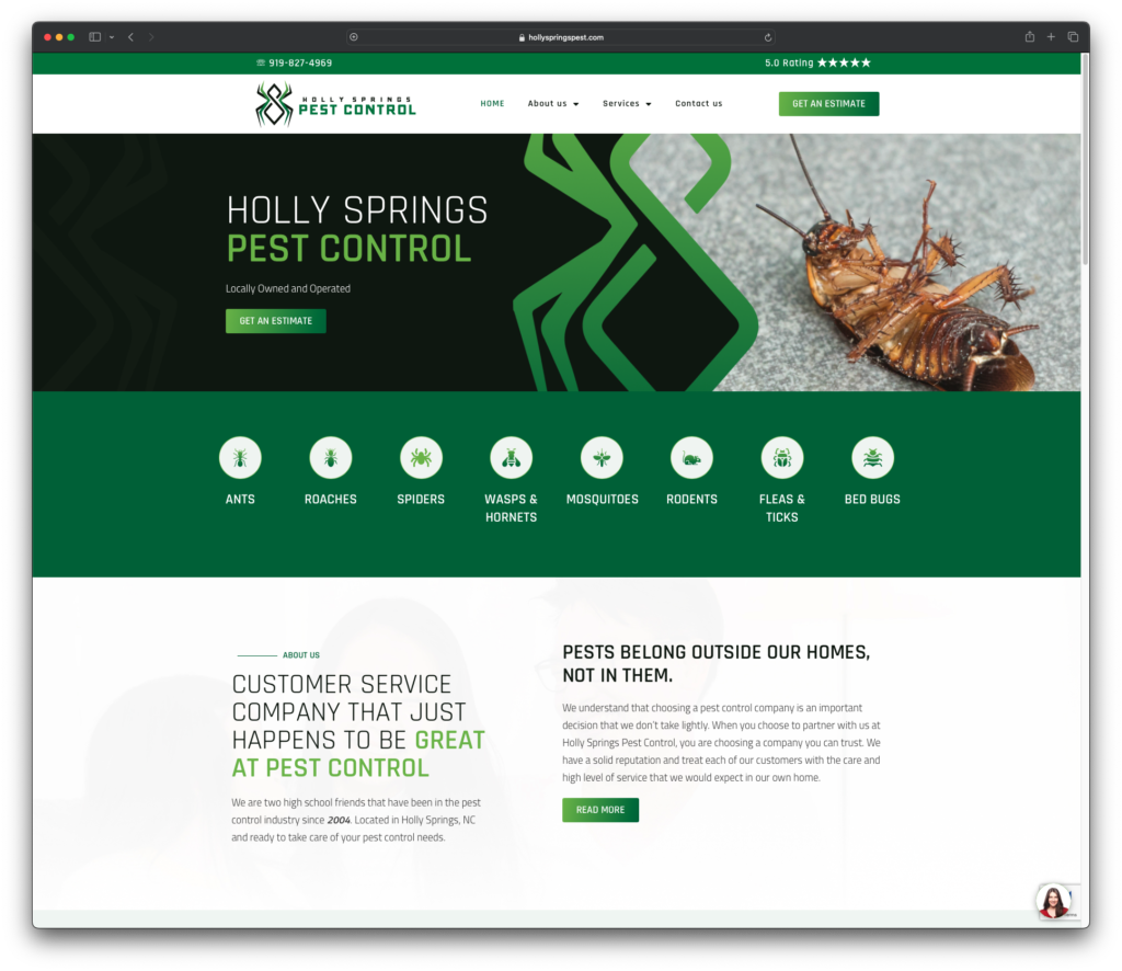 Holly Springs Pest Control live website in web browser
