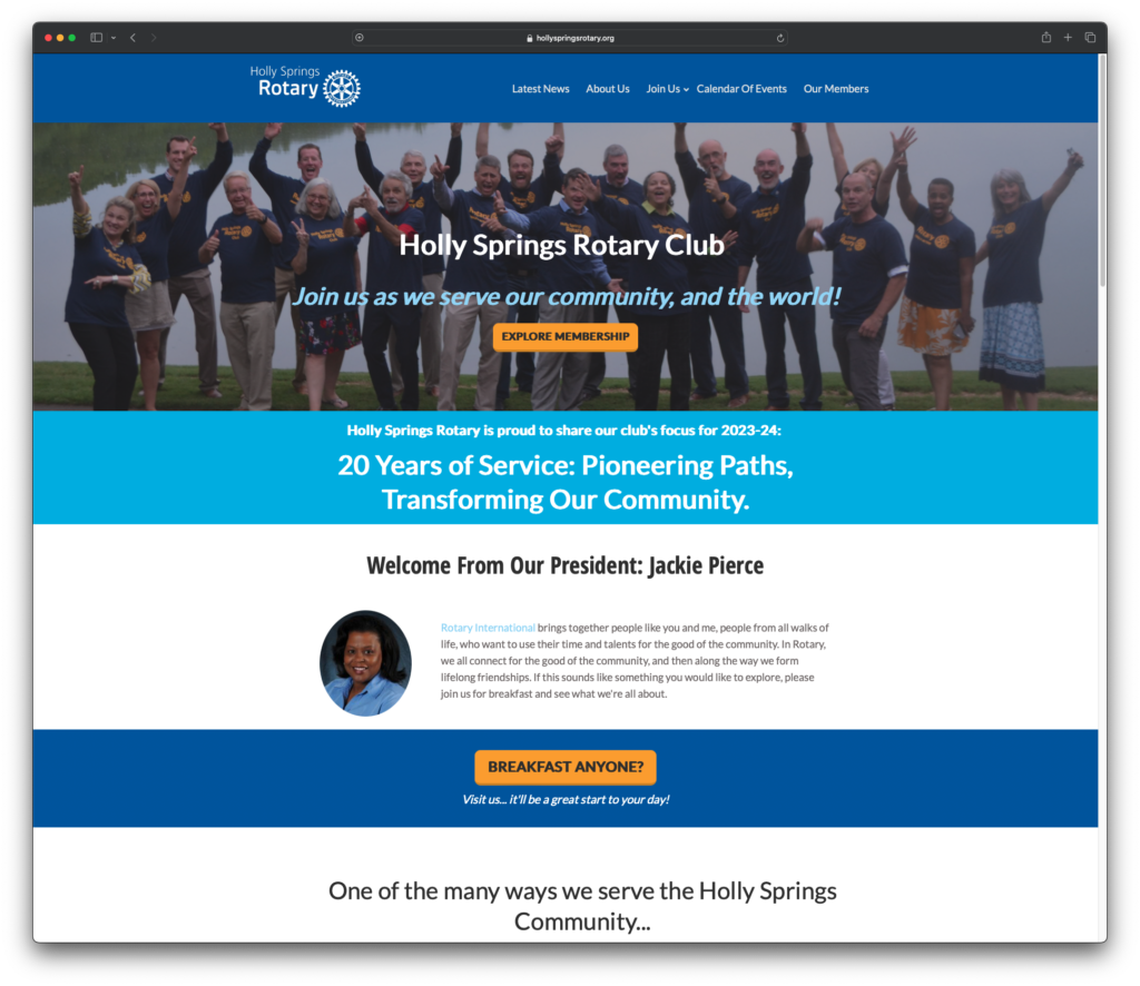 Holly Springs Rotary Club website, maintained by JC Webworks