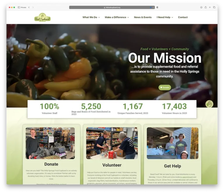 Holly Springs Food Cupboard Website designed by JC Webworks