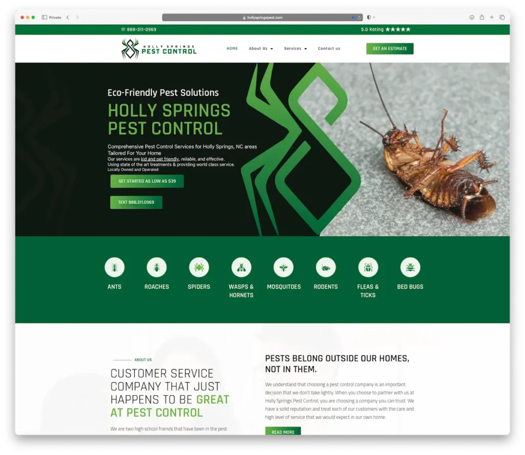 Holly Springs Pest Control Website designed by JC Webworks