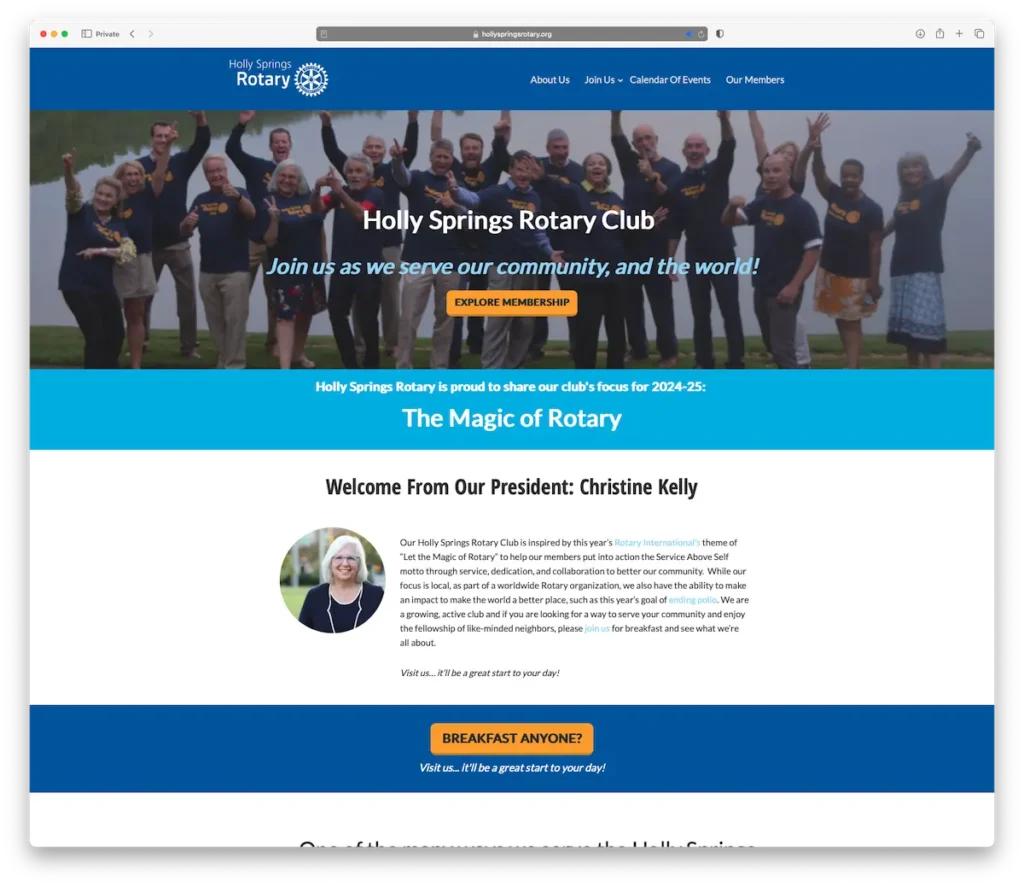 Holly Springs Rotary Club website, maintained by JC Webworks