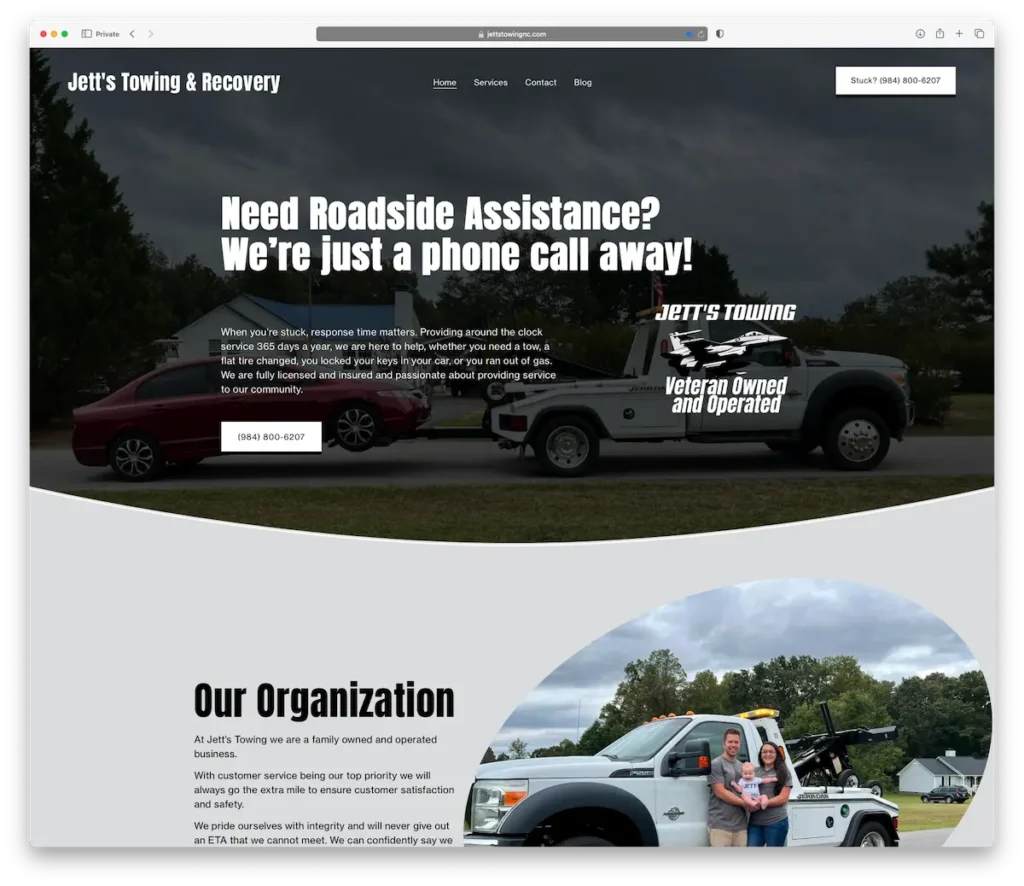 Jetts Towing and Recovery, website design by JC Webworks