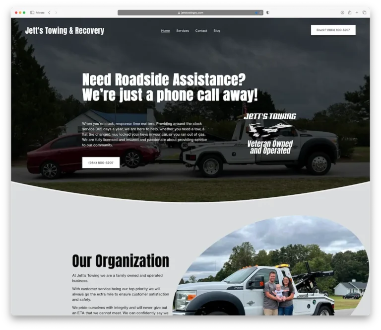 Jetts Towing and Recovery, website design by JC Webworks