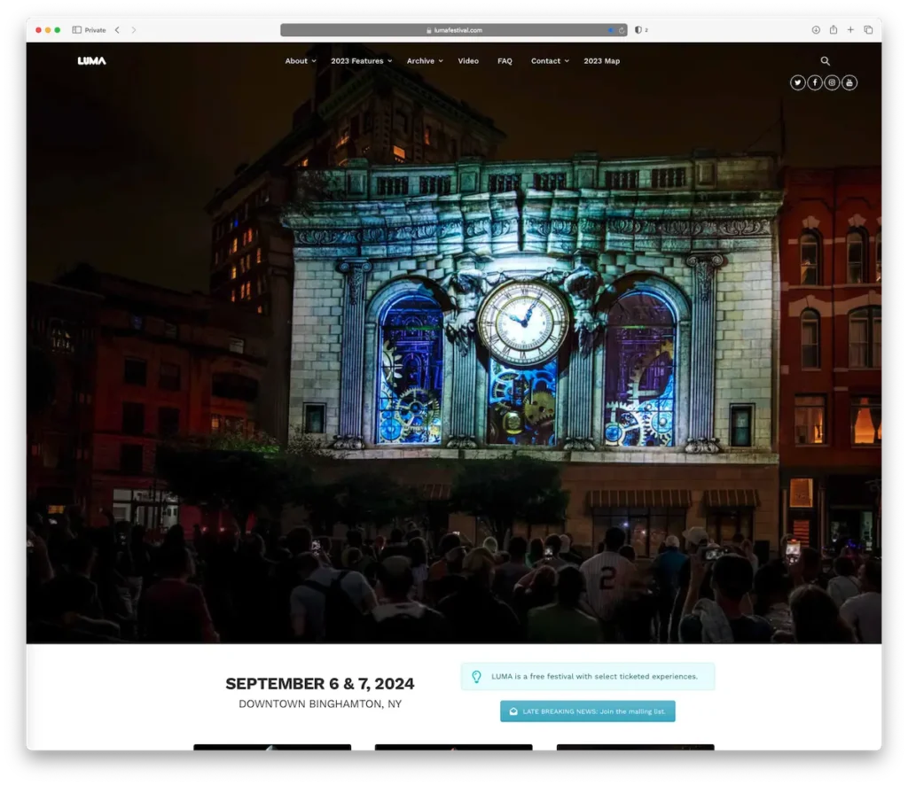 LUMA Festival website live in a browser