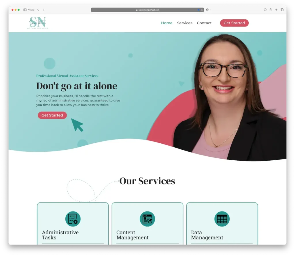 Sarah Nicole Virtual Services Website designed by JC Webworks