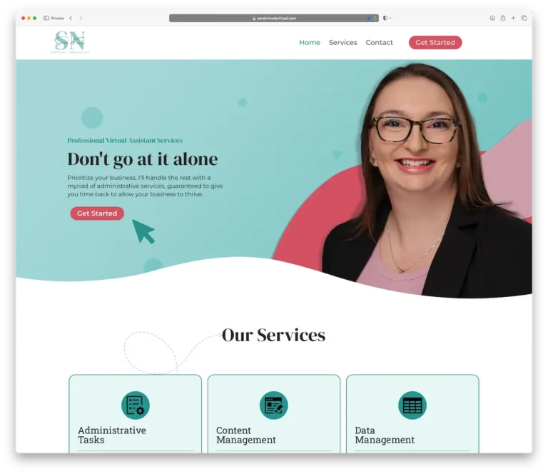 Sarah Nicole Virtual Services Website designed by JC Webworks