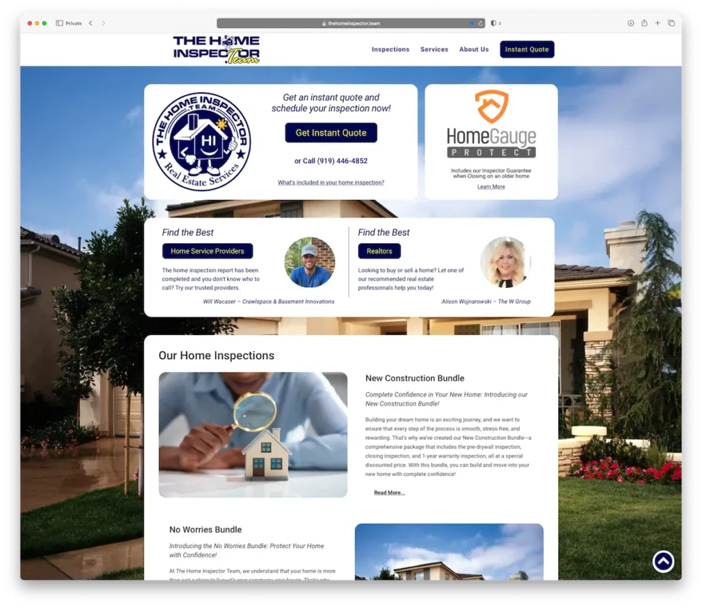 The Home Inspector Team Website designed by JC Webworks